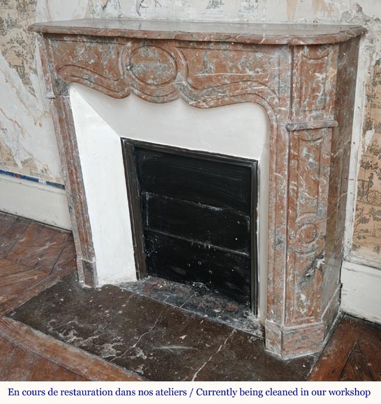 Louis XV style Pompadour mantel in Rouge du Nord marble Louis XV style Pompadour mantel in Rouge du Nord marble-5