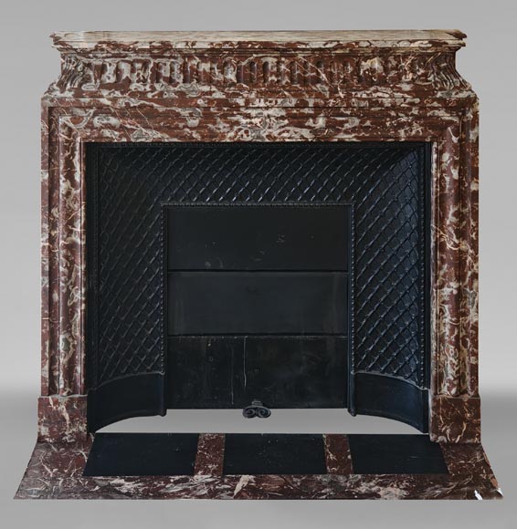 Louis XIV style mantel with acroterion in Rouge du Nord marble Louis XIV style mantel with acroterion in Rouge du Nord marble-0