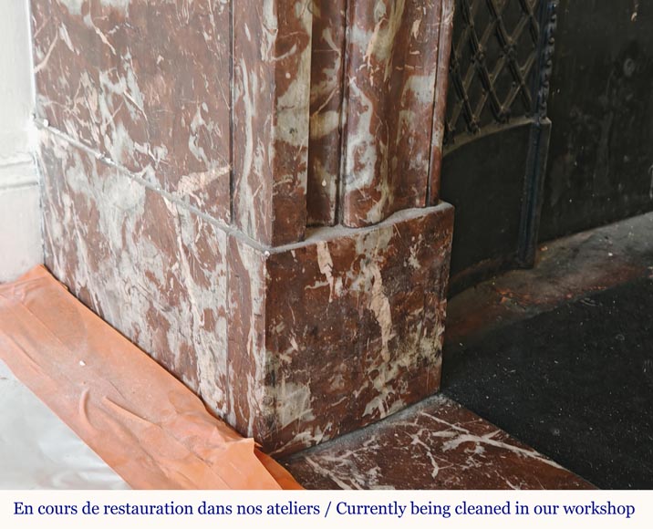 Louis XIV style mantel with acroterion in Rouge du Nord marble Louis XIV style mantel with acroterion in Rouge du Nord marble-4