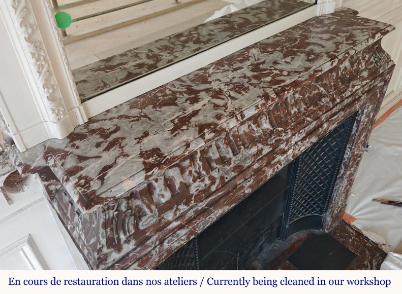 Louis XIV style mantel with acroterion in Rouge du Nord marble Louis XIV style mantel with acroterion in Rouge du Nord marble-10