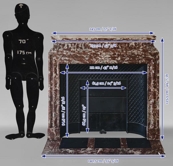 Louis XIV style mantel with acroterion in Rouge du Nord marble Louis XIV style mantel with acroterion in Rouge du Nord marble-11