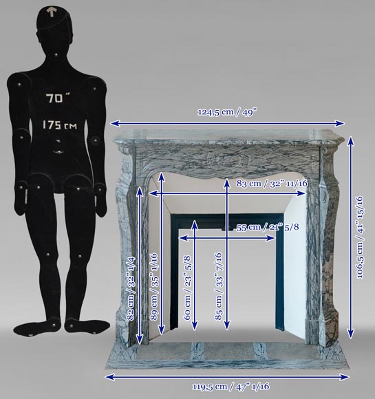 Louis XV style Pompadour mantel in Blue Fleuri marble Louis XV style Pompadour mantel in Blue Fleuri marble-10