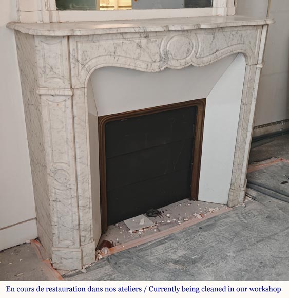 Louis XV style Pompadour mantel in veined Carrara marble Louis XV style Pompadour mantel in veined Carrara marble-1