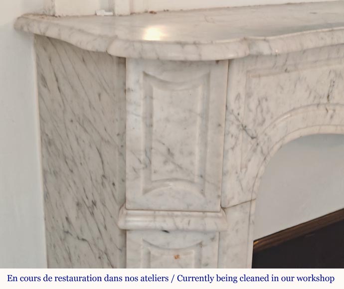 Louis XV style Pompadour mantel in veined Carrara marble Louis XV style Pompadour mantel in veined Carrara marble-2