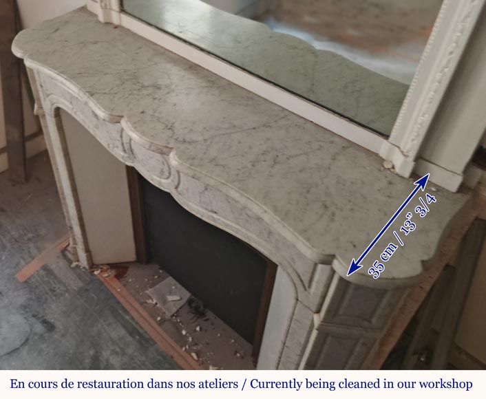 Louis XV style Pompadour mantel in veined Carrara marble Louis XV style Pompadour mantel in veined Carrara marble-7