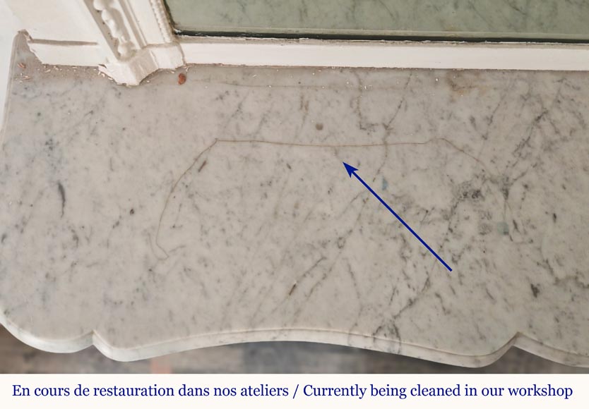 Louis XV style Pompadour mantel in veined Carrara marble Louis XV style Pompadour mantel in veined Carrara marble-8