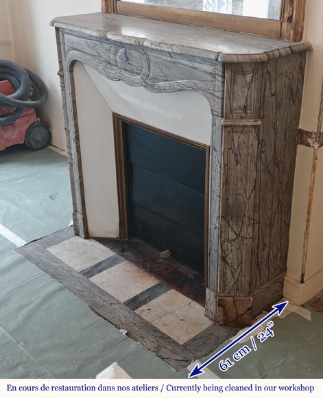 Louis XV style Pompadour flat mantel in Blue Fleuri marble Louis XV style Pompadour flat mantel in Blue Fleuri marble-5