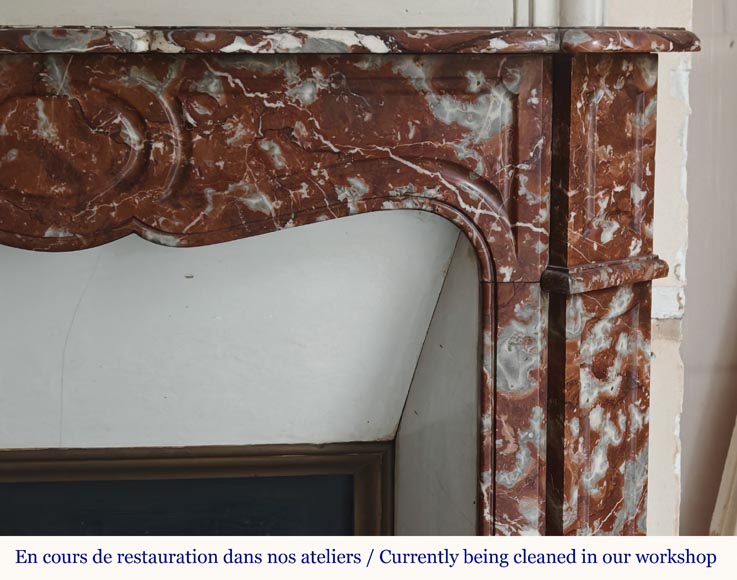 Louis XV style Pompadour mantel in Rouge du Nord marble Louis XV style Pompadour mantel in Rouge du Nord marble-6