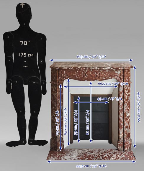 Louis XV style Pompadour mantel in Rouge du Nord marble Louis XV style Pompadour mantel in Rouge du Nord marble-10