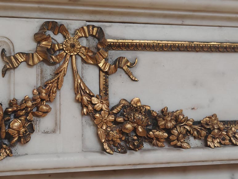 Louis XVI style semi-statuary marble mantel decorated with bronze garlands Louis XVI style semi-statuary marble mantel decorated with bronze garlands-2