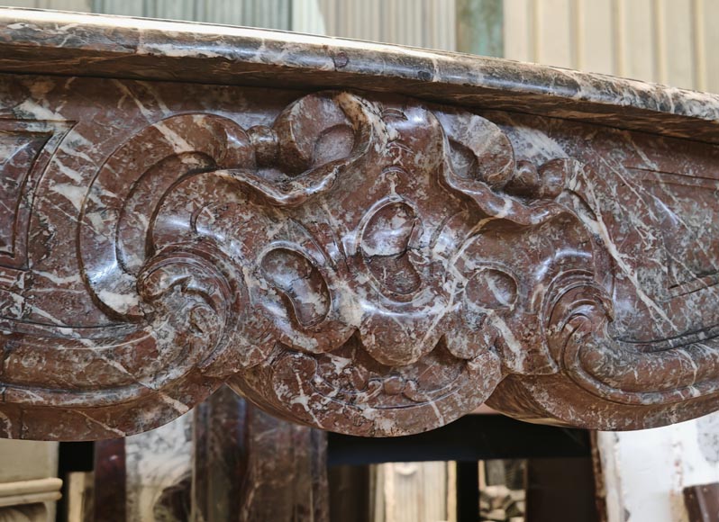 Louis XV style mantel in Rouge Royal marble with asymmetrical shell motif Louis XV style mantel in Rouge Royal marble with asymmetrical shell motif-2