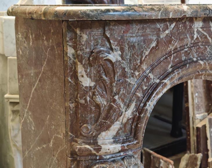 Louis XV style mantel in Rouge Royal marble with asymmetrical shell motif Louis XV style mantel in Rouge Royal marble with asymmetrical shell motif-4
