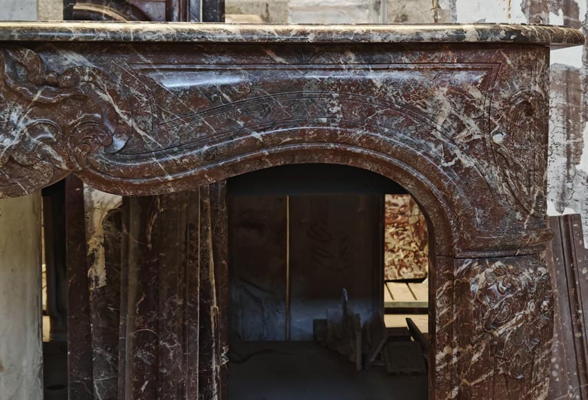 Louis XV style mantel in Rouge Royal marble with asymmetrical shell motif Louis XV style mantel in Rouge Royal marble with asymmetrical shell motif-8