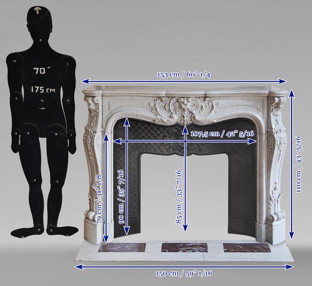 Louis XV style mantel richly carved in Carrara marble Louis XV style mantel richly carved in Carrara marble-14