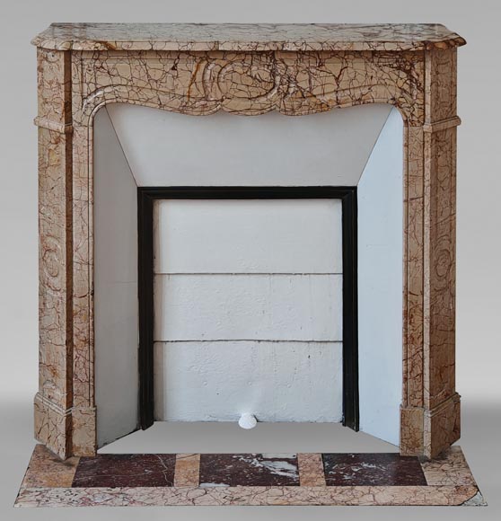Louis XV style Pompadour flat mantel in highly veined Brocatelle marble Louis XV style Pompadour flat mantel in highly veined Brocatelle marble-0