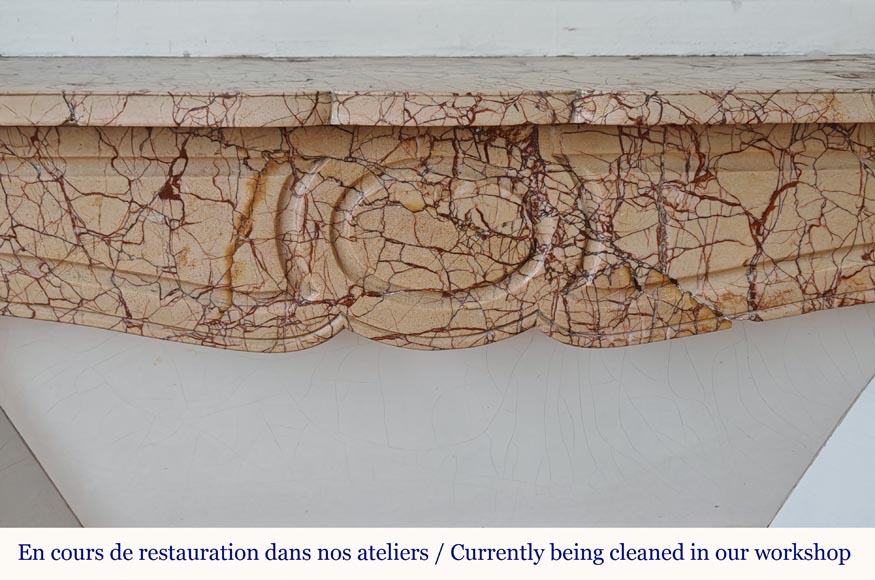 Louis XV style Pompadour flat mantel in highly veined Brocatelle marble Louis XV style Pompadour flat mantel in highly veined Brocatelle marble-1