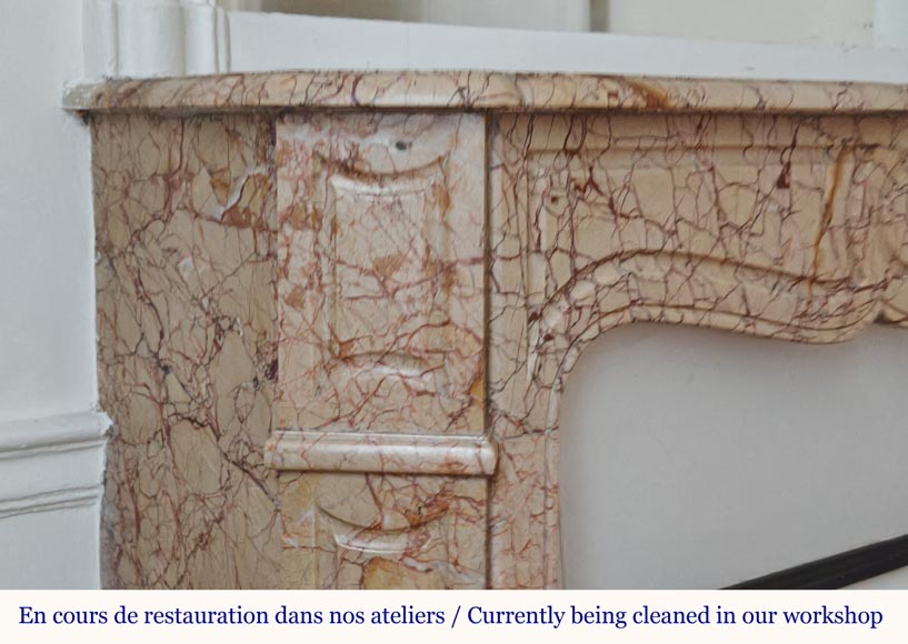 Louis XV style Pompadour flat mantel in highly veined Brocatelle marble Louis XV style Pompadour flat mantel in highly veined Brocatelle marble-3