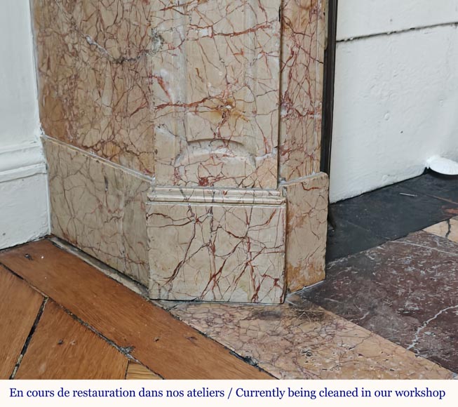 Louis XV style Pompadour flat mantel in highly veined Brocatelle marble Louis XV style Pompadour flat mantel in highly veined Brocatelle marble-4