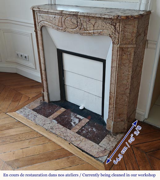 Louis XV style Pompadour flat mantel in highly veined Brocatelle marble Louis XV style Pompadour flat mantel in highly veined Brocatelle marble-5