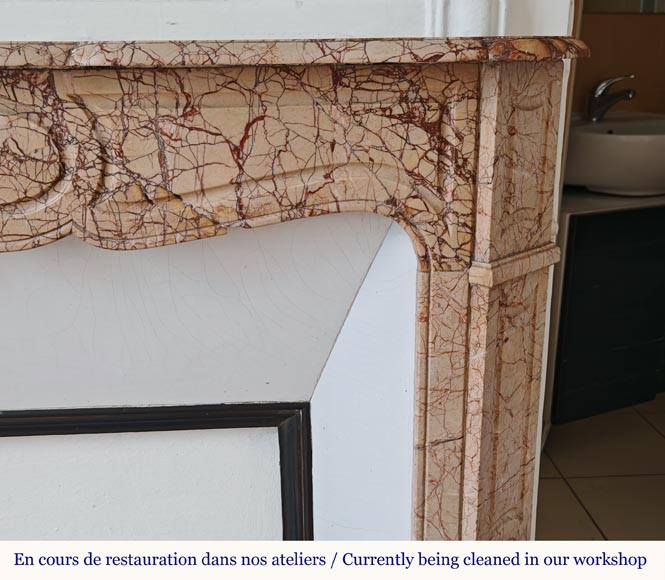 Louis XV style Pompadour flat mantel in highly veined Brocatelle marble Louis XV style Pompadour flat mantel in highly veined Brocatelle marble-6