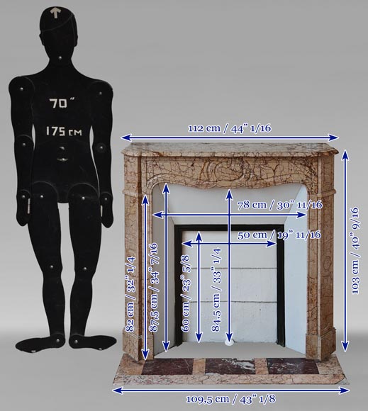 Louis XV style Pompadour flat mantel in highly veined Brocatelle marble Louis XV style Pompadour flat mantel in highly veined Brocatelle marble-10