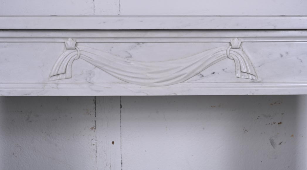 Small Louis XVI style mantel with carved drapery in carrare marble Small Louis XVI style mantel with carved drapery in carrare marble-1