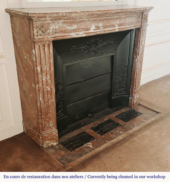 Louis XVI style curved mantel in Northern Red marble Louis XVI style curved mantel in Northern Red marble-2