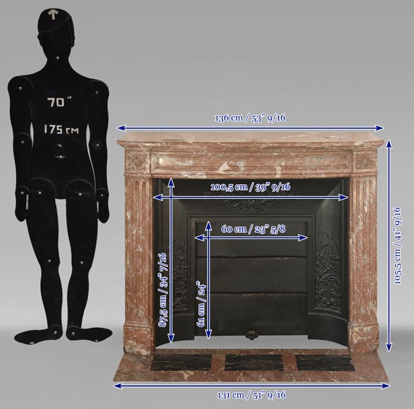 Louis XVI style curved mantel in Northern Red marble Louis XVI style curved mantel in Northern Red marble-10