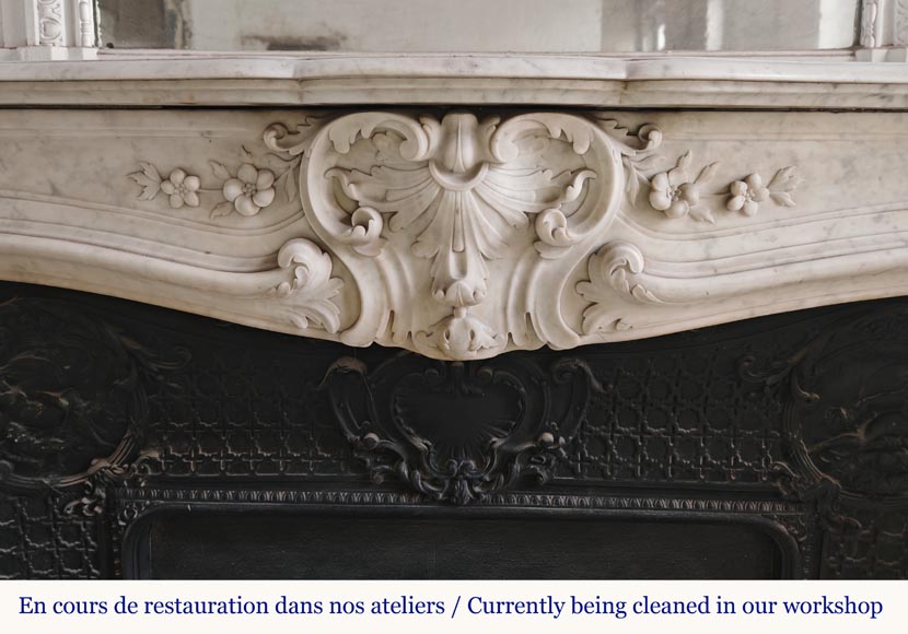 Louis XV style mantel in highly carved Carrara marble Louis XV style mantel in highly carved Carrara marble-1