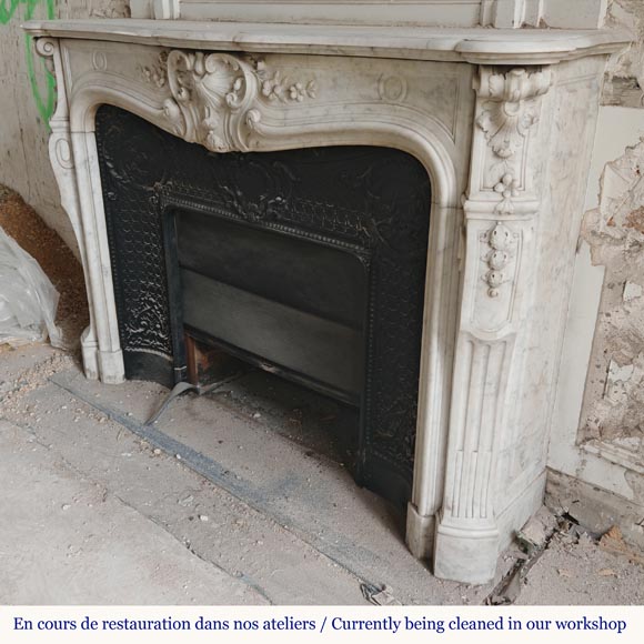 Louis XV style mantel in highly carved Carrara marble Louis XV style mantel in highly carved Carrara marble-11