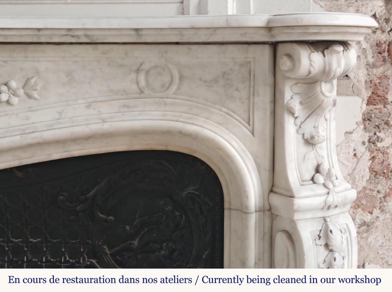 Louis XV style mantel in highly carved Carrara marble Louis XV style mantel in highly carved Carrara marble-12