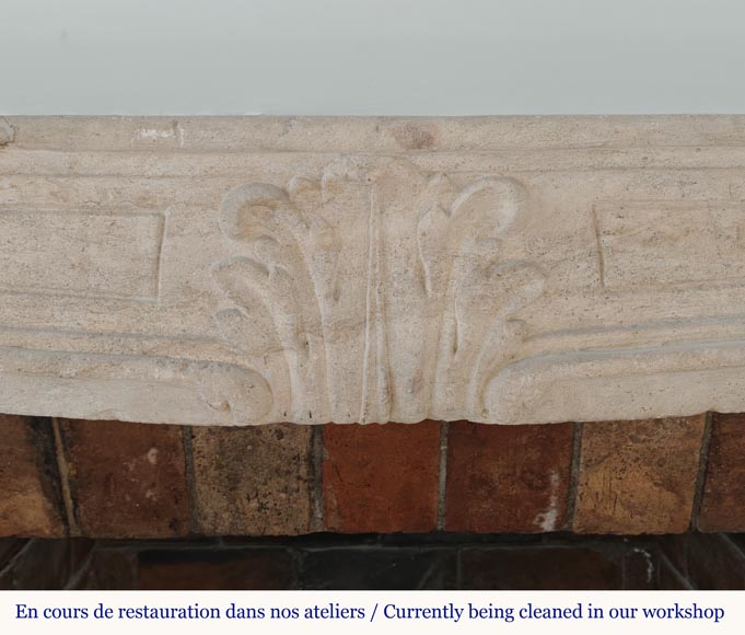 Louis XV period Burgundian mantel carved in stone with palmette motif Louis XV period Burgundian mantel carved in stone with palmette motif-1