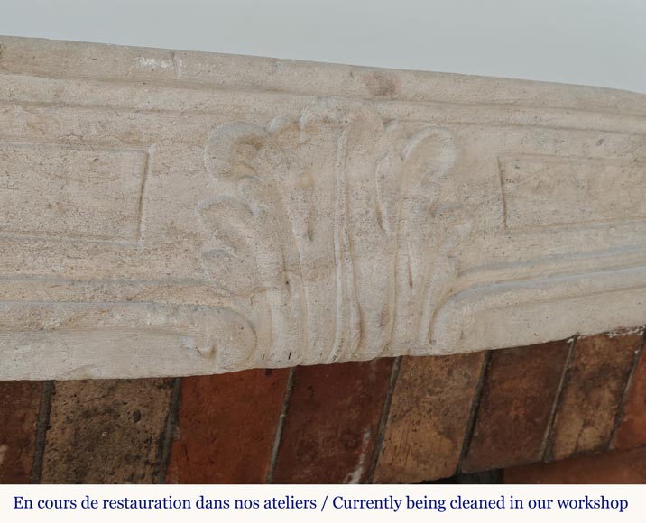 Louis XV period Burgundian mantel carved in stone with palmette motif Louis XV period Burgundian mantel carved in stone with palmette motif-2
