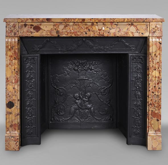 Small Louis XVI style mantel carved in Aleppo Breche Small Louis XVI style mantel carved in Aleppo Breche-0