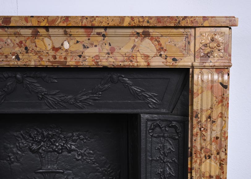 Small Louis XVI style mantel carved in Aleppo Breche Small Louis XVI style mantel carved in Aleppo Breche-7