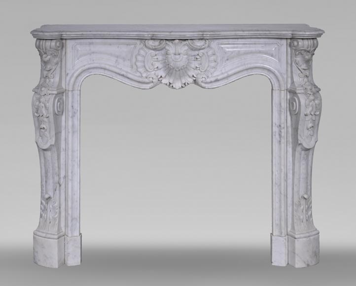 Louis XV style Carrara marble mantel with deeply carved entablature  Louis XV style Carrara marble mantel with deeply carved entablature-0