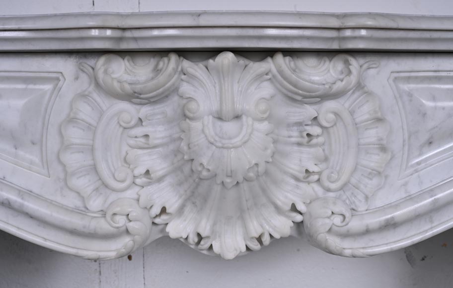 Louis XV style Carrara marble mantel with deeply carved entablature  Louis XV style Carrara marble mantel with deeply carved entablature-1