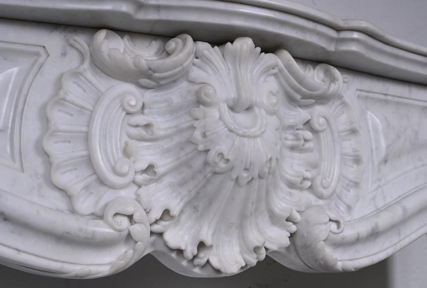 Louis XV style Carrara marble mantel with deeply carved entablature  Louis XV style Carrara marble mantel with deeply carved entablature-2