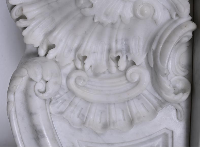 Louis XV style Carrara marble mantel with deeply carved entablature  Louis XV style Carrara marble mantel with deeply carved entablature-3