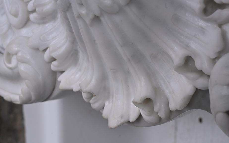 Louis XV style Carrara marble mantel with deeply carved entablature  Louis XV style Carrara marble mantel with deeply carved entablature-4