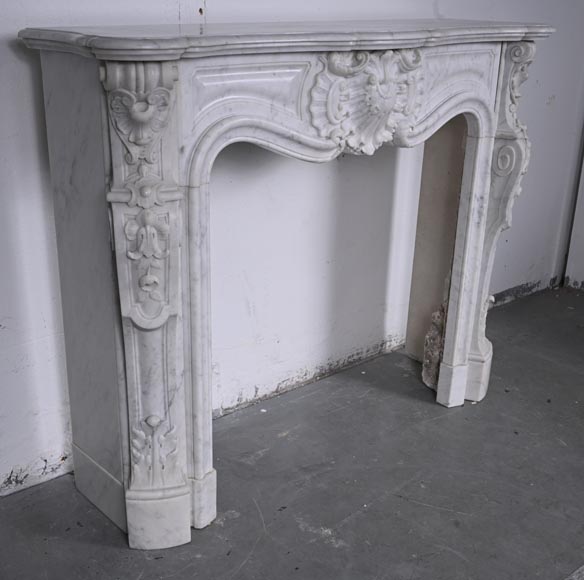 Louis XV style Carrara marble mantel with deeply carved entablature  Louis XV style Carrara marble mantel with deeply carved entablature-5