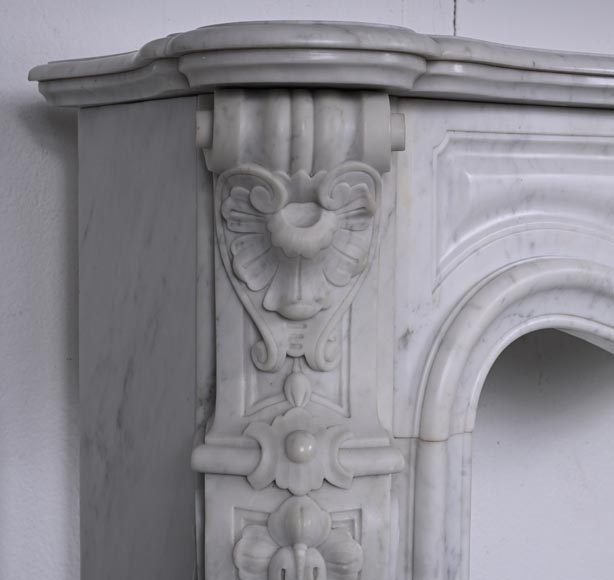 Louis XV style Carrara marble mantel with deeply carved entablature  Louis XV style Carrara marble mantel with deeply carved entablature-6