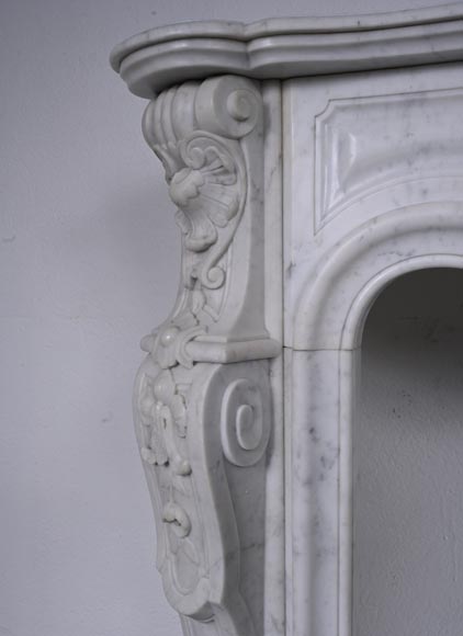 Louis XV style Carrara marble mantel with deeply carved entablature  Louis XV style Carrara marble mantel with deeply carved entablature-7