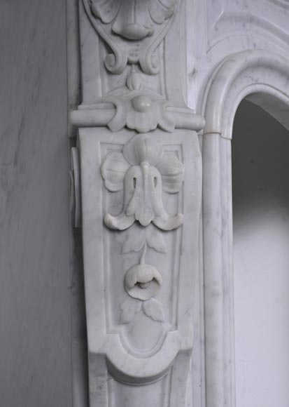 Louis XV style Carrara marble mantel with deeply carved entablature  Louis XV style Carrara marble mantel with deeply carved entablature-8