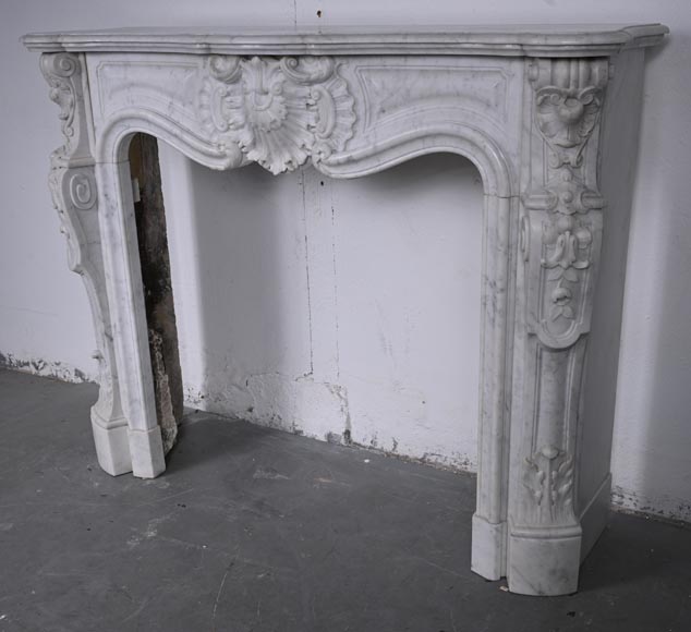 Louis XV style Carrara marble mantel with deeply carved entablature  Louis XV style Carrara marble mantel with deeply carved entablature-10