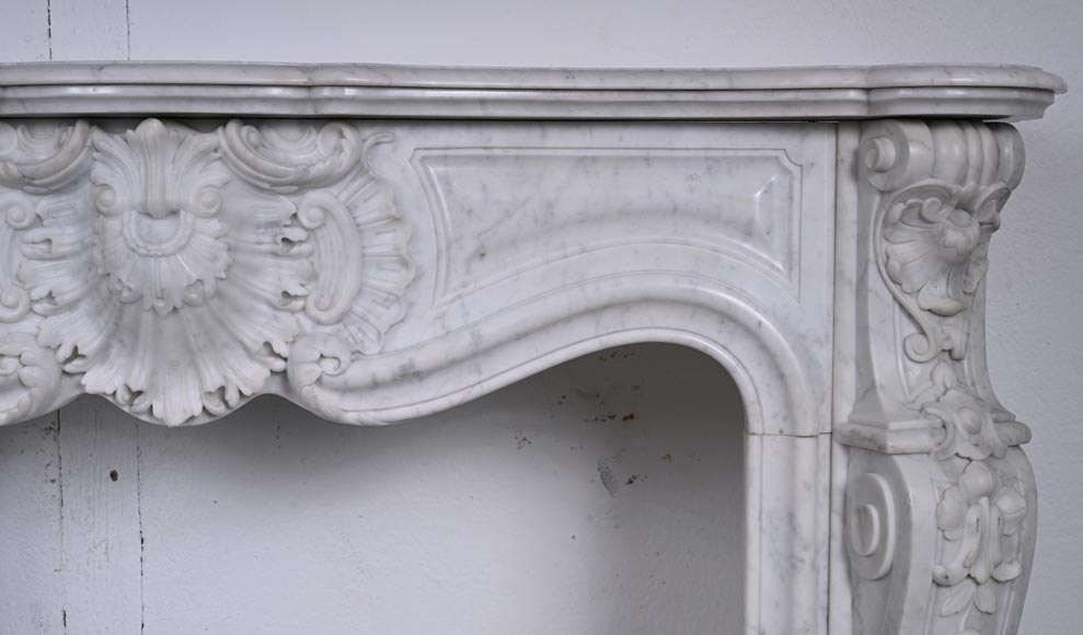 Louis XV style Carrara marble mantel with deeply carved entablature  Louis XV style Carrara marble mantel with deeply carved entablature-11