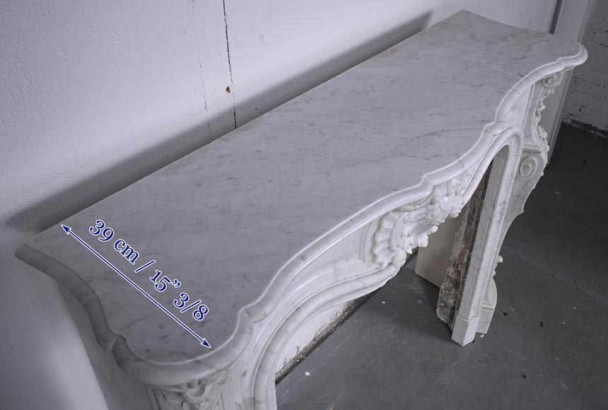 Louis XV style Carrara marble mantel with deeply carved entablature  Louis XV style Carrara marble mantel with deeply carved entablature-13