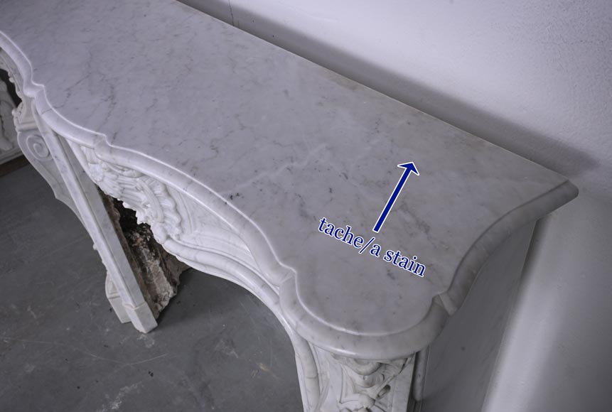 Louis XV style Carrara marble mantel with deeply carved entablature  Louis XV style Carrara marble mantel with deeply carved entablature-14
