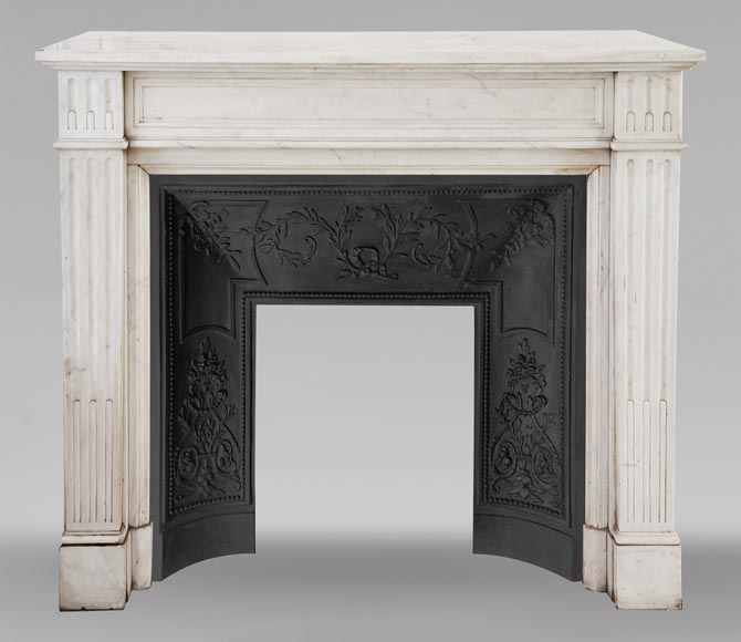Louis XVI style Carrara marble mantel with filleted flutes Louis XVI style Carrara marble mantel with filleted flutes-0