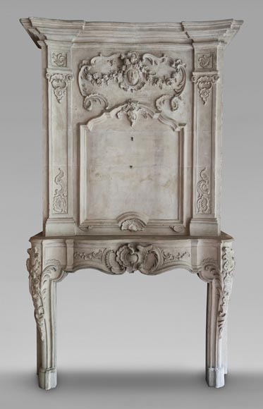 Louis XV period stone mantel with carved overmantel Louis XV period stone mantel with carved overmantel-0